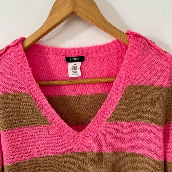 J.Crew Pink Tan Stripe Colorblock Mohair Blend Sweater - Picture 9 of 10